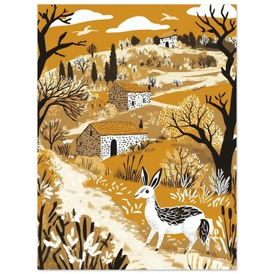 Плакат середины века сельская местность — причудливый скандинавский народный художественный настенный декор - Изображение 1 из 4