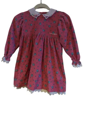Vestido de veludo vintage Oshkosh rosa floral feminino tamanho 6 bordado colarinho renda - Imagem 1 de 4