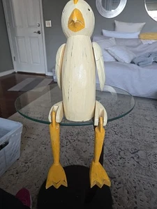 VTG Jointed Articulated Wooden Chicken Hand Painted 21" Standing Shelf Sitter - Picture 1 of 8