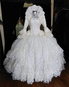 Elegant White Victorian Prom Wedding Dress Vintage Ruffled Puffy Floor Length - Picture 1 of 6
