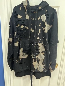 Decibel Distressed Bleach-Splatter Hoodie - Schwarz/Grau - Gr. L Streetwear Yeezy - Bild 1 von 7
