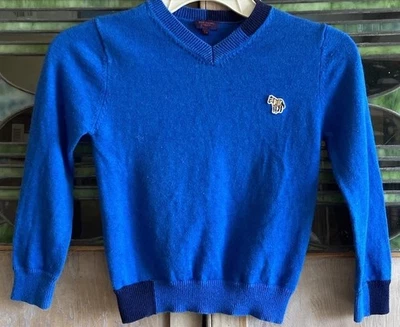 Suéter masculino infantil Paul Smith júnior azul e marinho gola V algodão e lã zebra 6a - Imagem 1 de 4