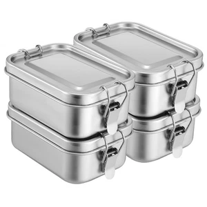 4Pcs Stainless Steel Food Containers, 550ml Metal Bento Lunch Box Food Storag... - Picture 1 of 8