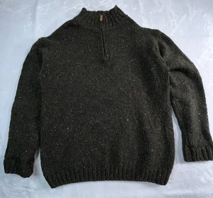 ARAN CRAFTS IRELAND Mens XL Wool Sweater Olive Green Donegal Yarn Quarter Zip - Picture 1 of 10