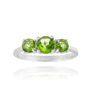 925 Silver 1.1ct Peridot Three Stone Ring - Picture 1 of 3