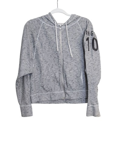 UNDERCOVER Felpa grigia con cappuccio e zip Victoria's Secret taglia L con coulisse e manica stampata