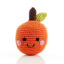 Pebble Friendly orange rattle – soft | Handmade Knit Toy |Toddler or Baby Gift |