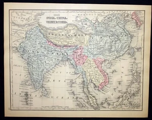 Antique Map 1865 India China Persia Turkestan Beloochistan Arabia Afghanistan - Picture 1 of 13