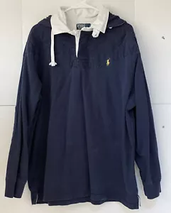 POLO RALP LAUREN Vintage Rugby Capucha Extraíble Mangas Largas Camisa Polo Azul XL - Imagen 1 de 7