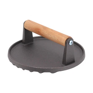Burger Press Round Cast Iron Grill Press Ridge Surface Design Prevent - Picture 1 of 12