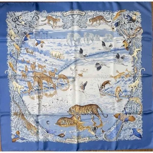 Hermes Scarf LA TREVE DE LEAU 90 cm silk blue Carre water truce 35" - Picture 1 of 2