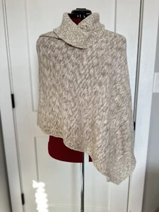 Eileen Fisher Natural Funnel Neck Poncho Organic Cotton Alpaca Lagenlook Oatmeal - Picture 1 of 9