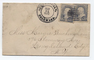 1889 Brownsville DE double circle rubber handstamp #212 x2 cover DPO [S.3966] - Image 1 of 3