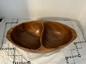 VTG MCM Leilani Genuine Monkey Pod Wood Dish Divided Bowl - Picture 1 of 4
