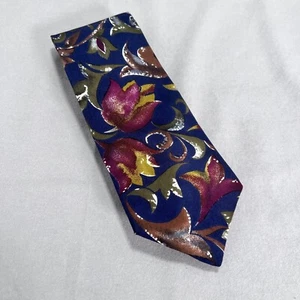 Vintage dunkelblau Blumen Krawatte Seide Made in USA importierter Stoff Herrenkrawatte 3,5x60 - Bild 1 von 4