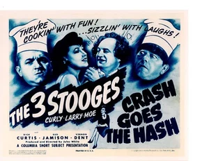 THE 3 STOOGES CRASH GOES THE HASH PELÍCULA 8X10 TARJETA DE LOBBY REIMPRESIÓN FOTO - Imagen 1 de 1