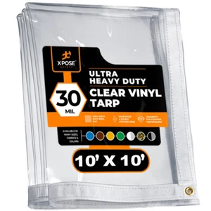 10' x 10' Clear Vinyl Tarp - Super Heavy Duty 30 Mil Transparent - Picture 1 of 8