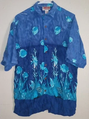 Camisa hawaiana con estampado de peces/océano azul Malibu Dreams para hombre talla: S Foto 1 de 4