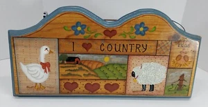 CIONDOLO COUNTRY FATTO A MANO "I LOVE COUNTRY" anni 80 90 legno dipinto a mano da parete - Foto 1 di 5
