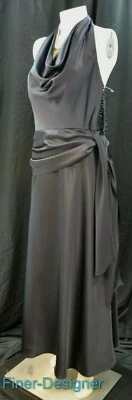 JS Boutique midi cocktail Dress Gown LBD black liquid drape neck peplum 12 NEW - Image 1 of 4