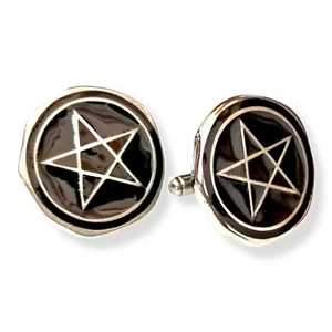 Solid 925 Sterling Silver CUFF LINKS, Lucifer Cuff links ,Pentagram Cufflinks , - Picture 1 of 11