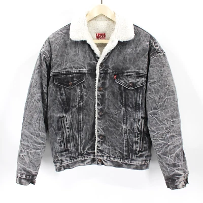 Vtg 80s USA Levis Sherpa Lined Black Acid Wash Snap Type III Trucker Jacket M - Image 1 of 4