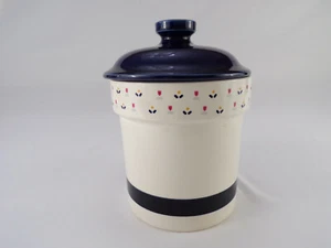 Vintage Sango Country Borders Jar Canister Cobalt Blue Cover Folk Art 9" d22 - Picture 1 of 9