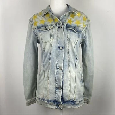 Lula Roe Denim Jacket Womens Small Gold Stars Embroidered Ladies Casual Jacket Foto 1 de 4