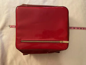 Estee Lauder Red Faux Patent Train Cosmetic Makeup Case 12" NEW never used