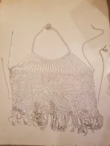 Vintage 70's/80's Rhinestone and Metal Halter Top Disco Metal Top - Picture 1 of 8
