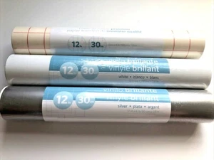 Genuine Silhouette Brand Vinyl Rolls - Lot of 3 - Transfer Paper, White, Silver - Picture 1 of 4