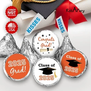 Class of 2025 Orange Graduation Party Favor Kisses Stickers Labels SET of 216 - Picture 1 of 8