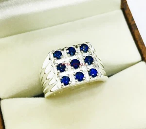 Piedra preciosa de zafiro azul térmico con anillo de plata de ley 925 para hombre #3027 - Imagen 1 de 9