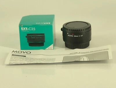 Tubo de extensión macro Movo AF 25 mm para cámaras Canon EOS DSLR enfoque automático plástico Foto 1 de 4