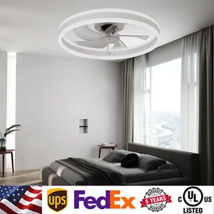 20 in LED Fan Light White Flush Mount Ceiling Dimmable With APP Remote Control - Picture 1 of 12