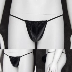 T-back Thongs G-string Blackt Lingerie Man Panties Pu Leather Underpants - Picture 1 of 8