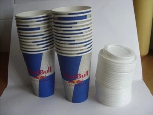 RED BULL 25 X 16oz Double Wall Coffee / Tea Paper Cups WITH LIDS (NEW) - Picture 1 of 3