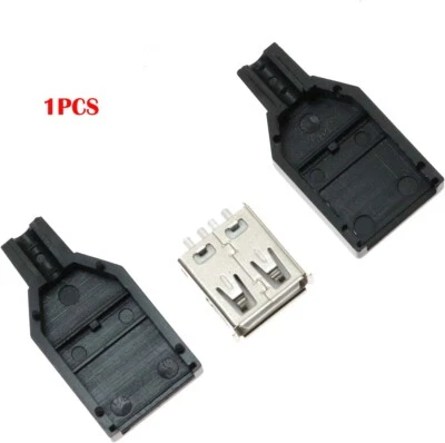 USB 2.0 Connector Type A Female Port Socket & Black Plastic Cover DIY Connector - Image 1 of 4