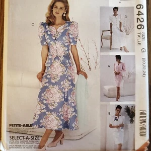 90s McCalls Pattern 6426 Fitted Jacket Puff Sleeve Princess Seam Skirt 20 22 24 - Picture 1 of 3