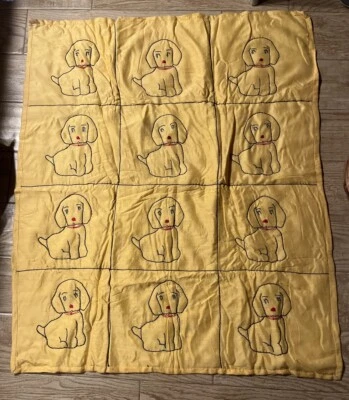 "Edredón de bebé hecho a mano 36x42"" amarillo brillante con algodón bordado para cachorros perros de colección" Foto 1 de 4