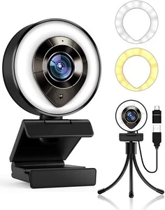 2021 Petocase HD 1080P Webcam with Microphone,Ring Light,Plug and Play,Adjustabl - Picture 1 of 7