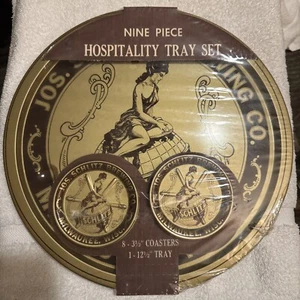 Rare 1971 Schlitz Beer 9 Piece Tin Tray/Coaster Set- Factory Sealed- New - Picture 1 of 6