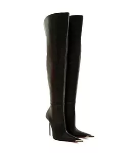 CQ COUTURE CUSTOM SUPER POINTY OVERKNEE BOOTS STIEFEL STIVALI LEATHER BLACK 37 - Imagen 1 de 7
