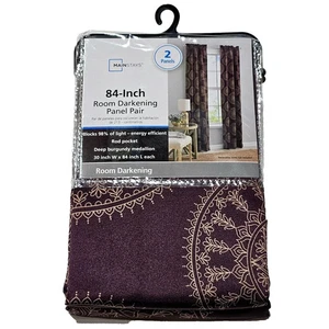 Mainstays 1pr Burgundy Medallion Curtains 30” x 84”(Panel) Blackout (no package) - Picture 1 of 3
