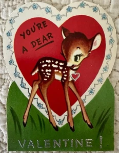 Biglietto auguri San Valentino cervo sei un caro glitter vintage anni 50 60 mai usato - Foto 1 di 2
