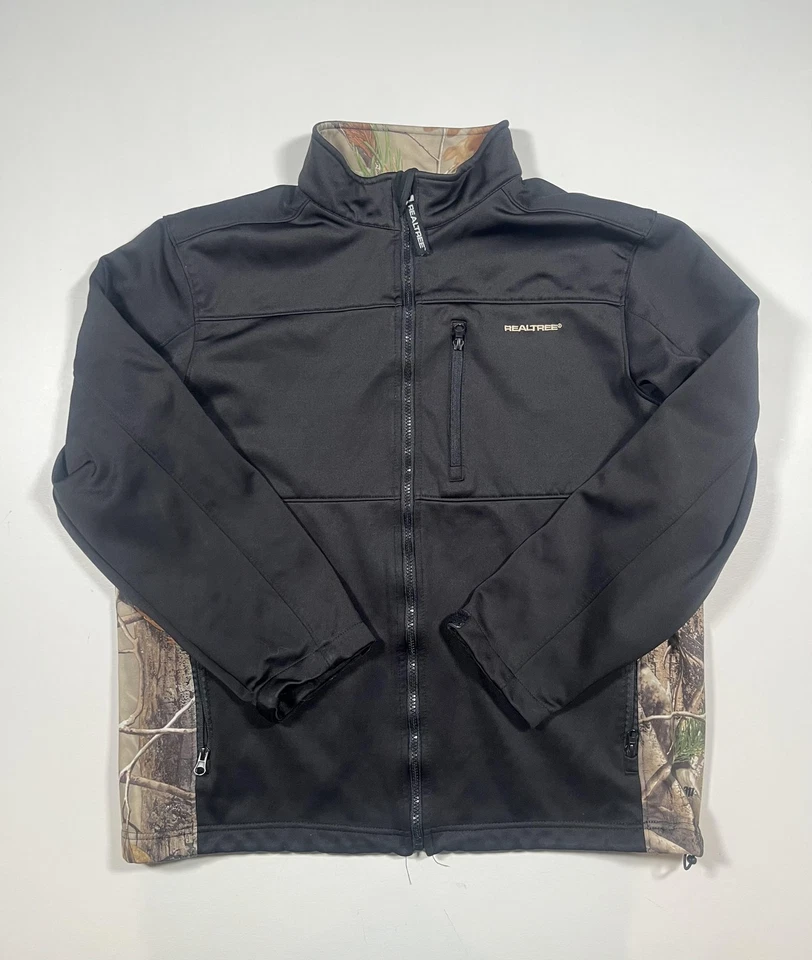 Chaqueta Realtree Para Hombre Grande Negra Camuflada Softshell Cremallera Completa Caza Pecho Bolsillo Foto 1 de 4