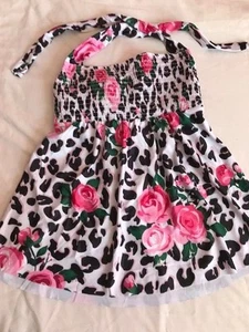 Pretty halter-neck top: black, white & pink rose pattern, size 8-10. New - Picture 1 of 4