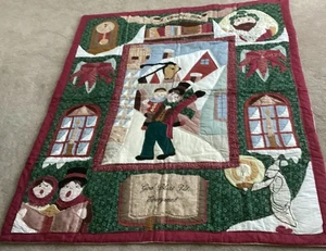 Vintage Hand Stitched Christmas Quilt Appliqued "A Christmas Carol" 60" x 50" - Picture 1 of 12