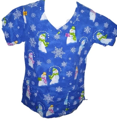BIO Bring It On - Women's Winter/Snowman Pattern Small Uniform Nurse Scrub Top - Image 1 of 4