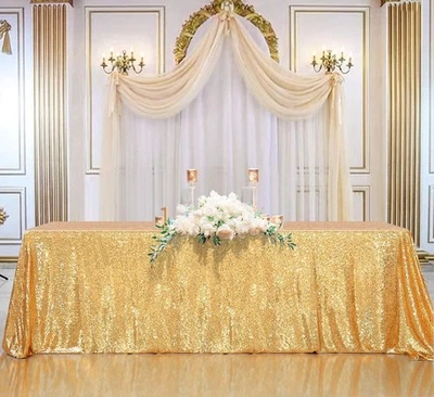 B-COOL Gold Sequin Tablecloth Seamless 132" x 90" (Rectangular),  - Image 1 of 4